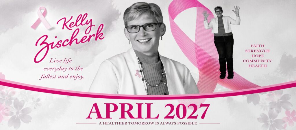 Kelly Zischerk featured as an April honoree in the 2027 Pink Ribbon Society Breast Cancer Survivors’ Calendar