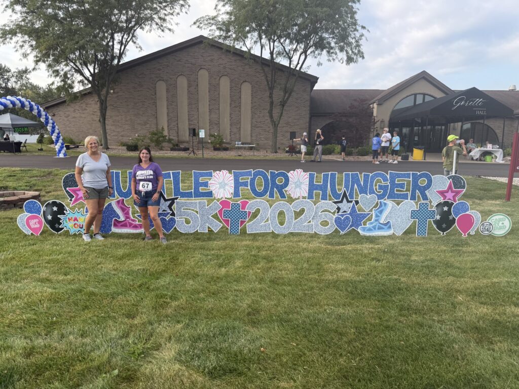 Munster Junior Women’s Club members Rene Sims and Lynette at the 2026 Hustle for Hunger 5K in Dyer, Indiana.